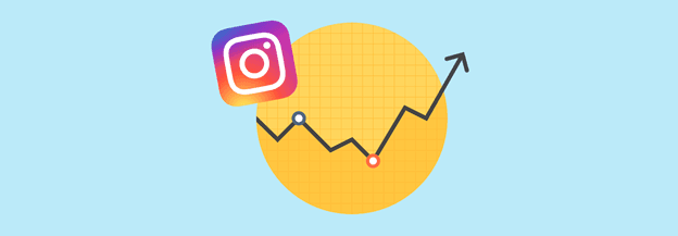 The Instagram logo beside a line chart trending upward